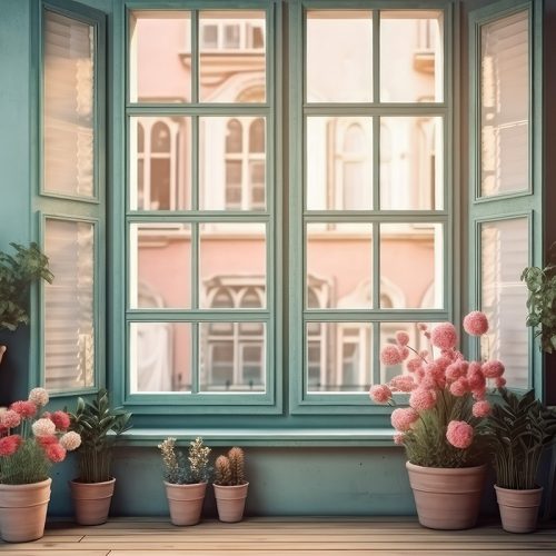 Türkizkék ablak vászon fotós háttér 225x150 cm 