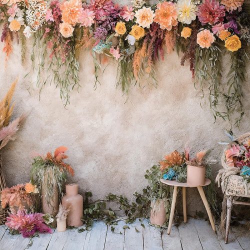 Színes leomló virágok fabric fotós háttér 220x147 cm