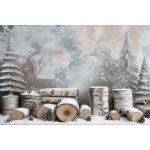Havas nyírfa rönkös fabric fotós háttér 220x147 cm