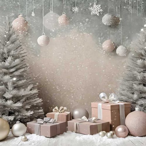 Ezüstfenyő díszdobozokkal fényzáró textil fotós háttér 300x200cm